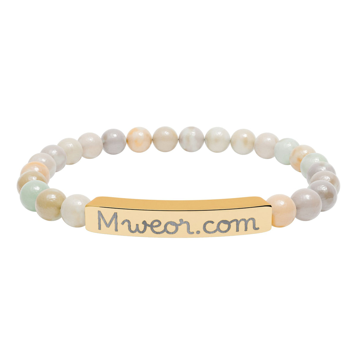 Engraved "Mweor.com" Natural Stone Stretch Bracelet