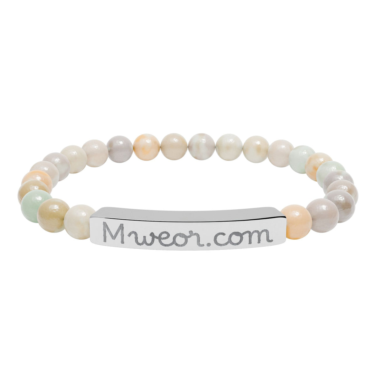 Engraved "Mweor.com" Natural Stone Stretch Bracelet