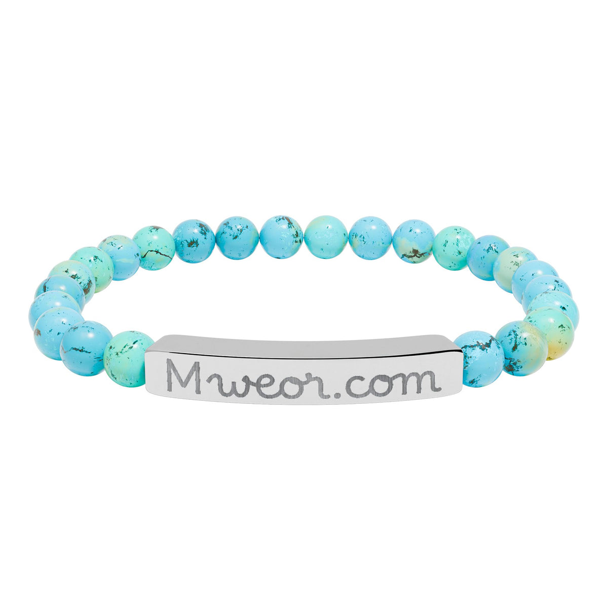 Engraved "Mweor.com" Natural Stone Stretch Bracelet